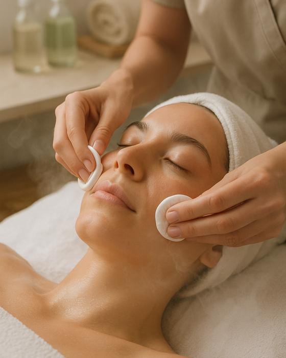 Limpeza de pele facial com discos de algodão
